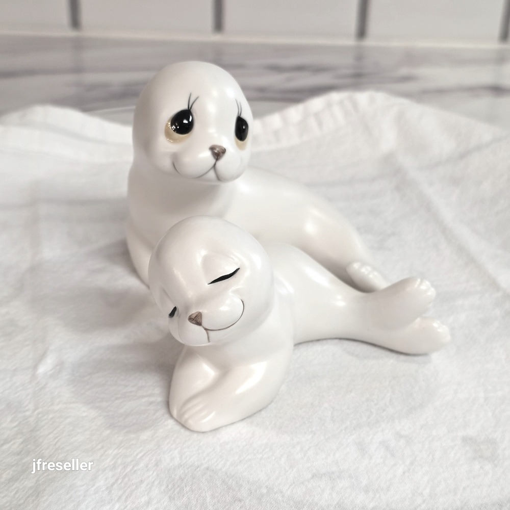 VTG Oxford Seal Figurine Mother & Baby White Porcelain Arctic Animal Mexico